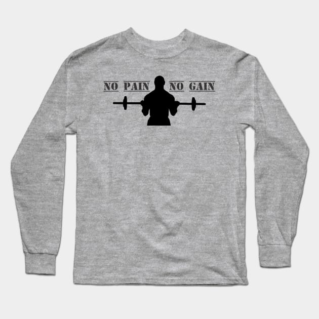 Silhouette No Pain No Gain man with Dumbbells GYM Long Sleeve T-Shirt by YellowQueen